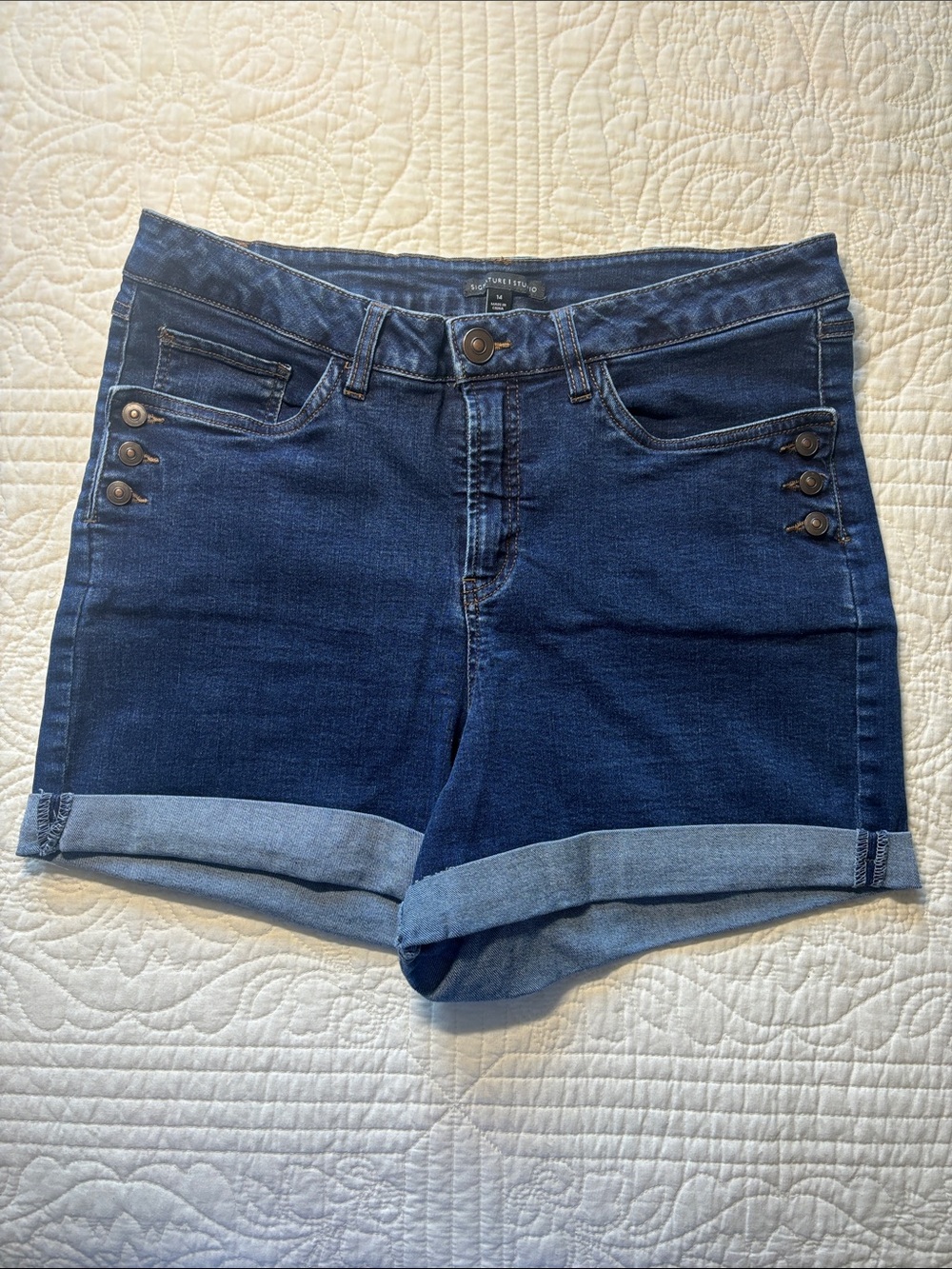 Signature Studio Dark Blue Rolled-Hem Jean Shorts